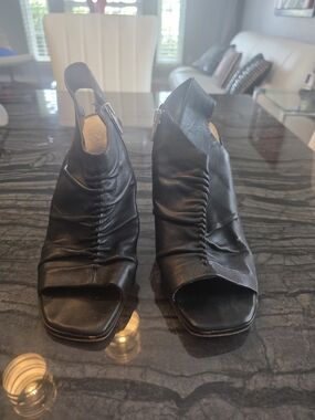 Vince Camuto Black Ruched Open-Toe Slingback Heels